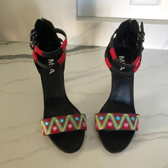 Mia Shoes Rama Colorful Stitched Black Heels Sz 9 - Picture 2 of 11